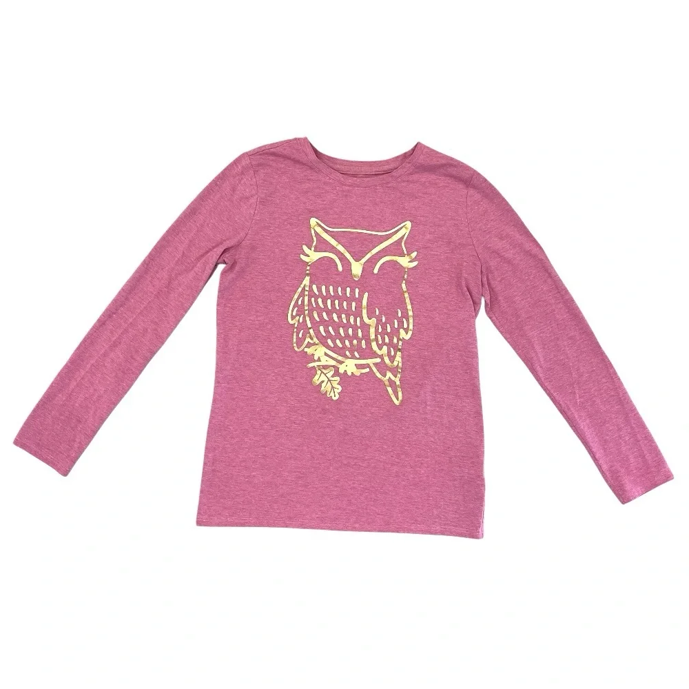 Cat & Jack Girls L 10/12 Owl Shirt Graphic Tee Long Sleeve Pink